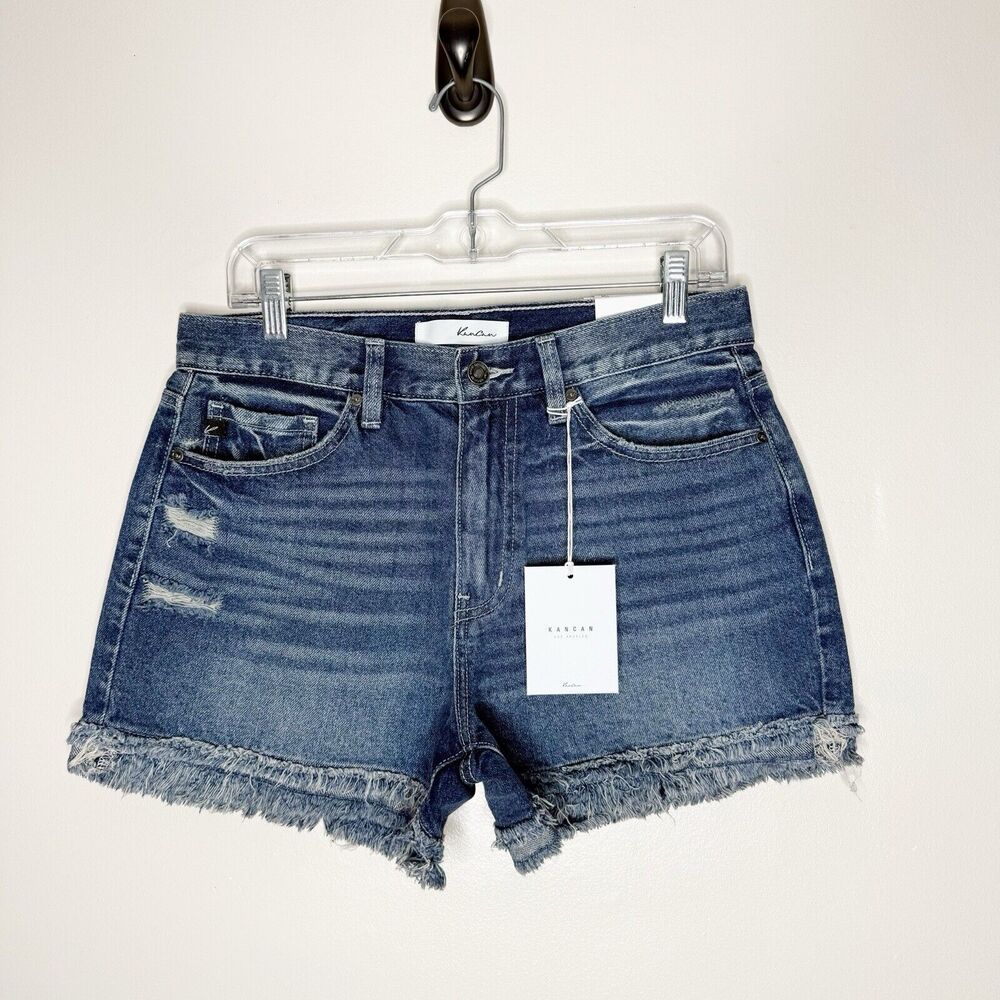 Kancan High Rise Frayed Hem Distressed Denim Jean Shorts Women’s Size 9/28 NWT